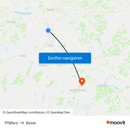Pfäfers to Bever map