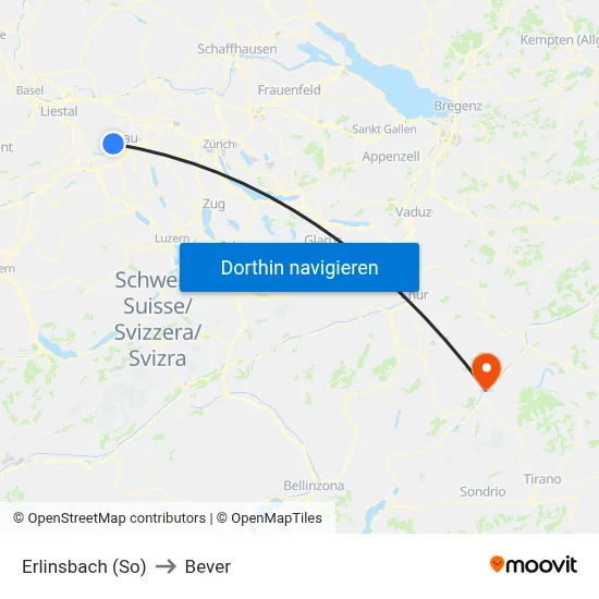 Erlinsbach (So) to Bever map