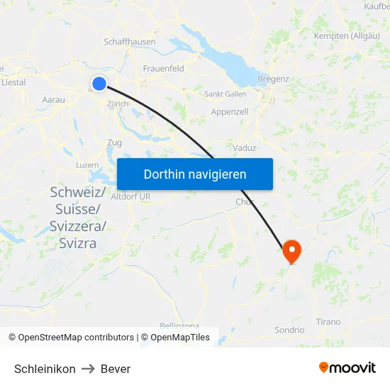 Schleinikon to Bever map