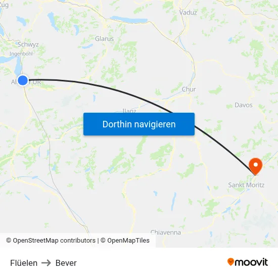 Flüelen to Bever map