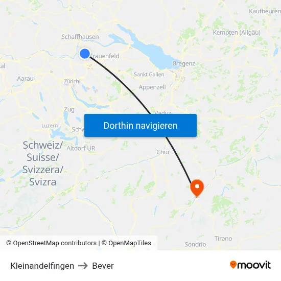 Kleinandelfingen to Bever map