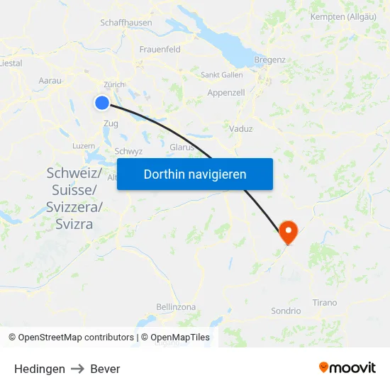 Hedingen to Bever map