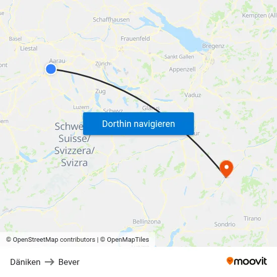 Däniken to Bever map