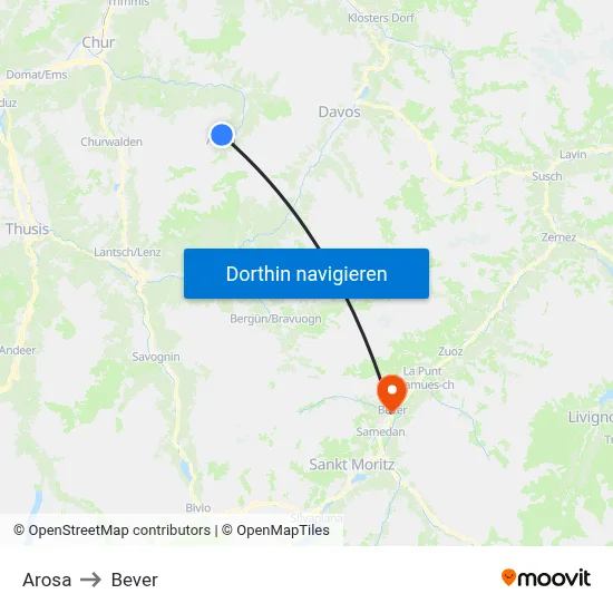 Arosa to Bever map