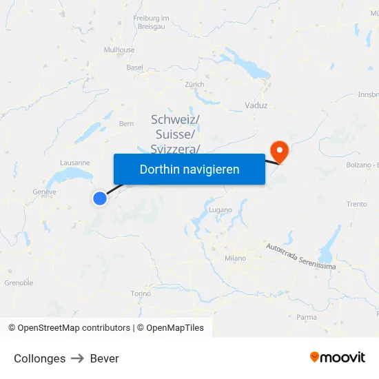 Collonges to Bever map