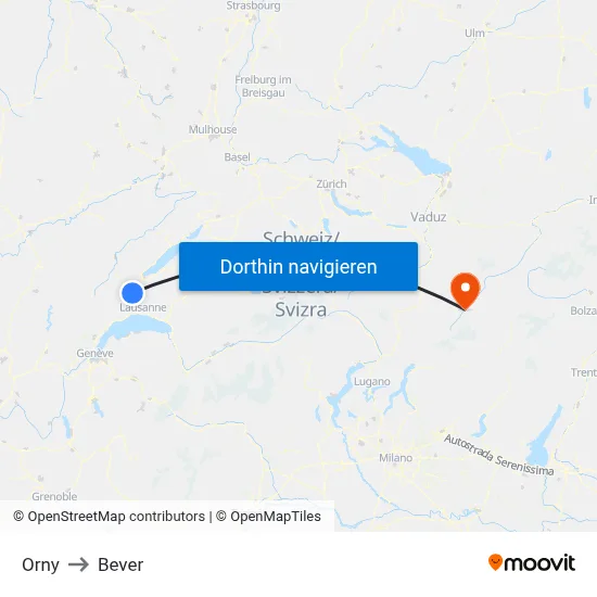 Orny to Bever map