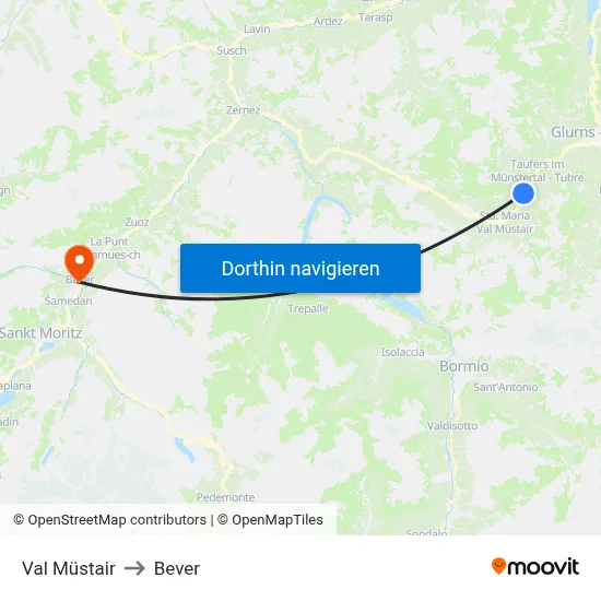 Val Müstair to Bever map