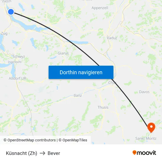Küsnacht (Zh) to Bever map