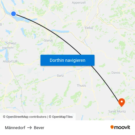 Männedorf to Bever map
