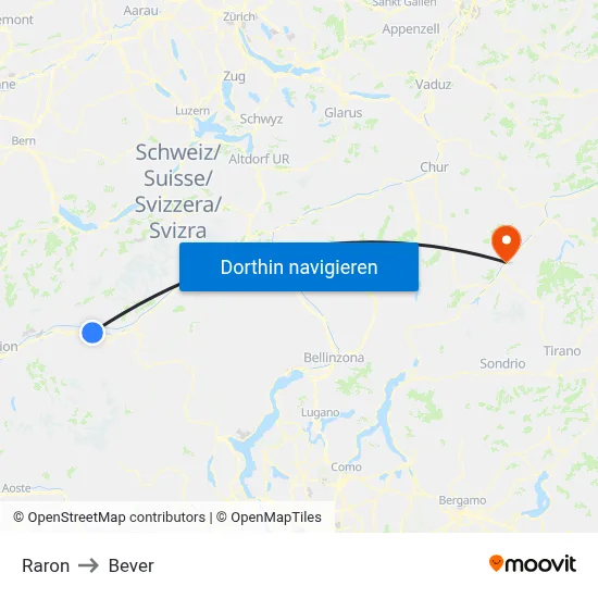 Raron to Bever map
