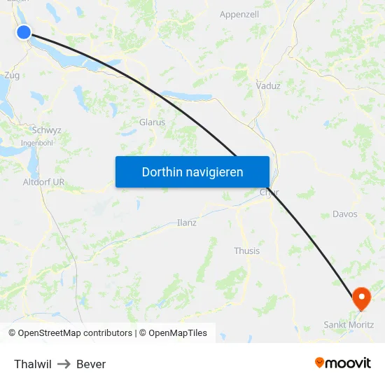 Thalwil to Bever map