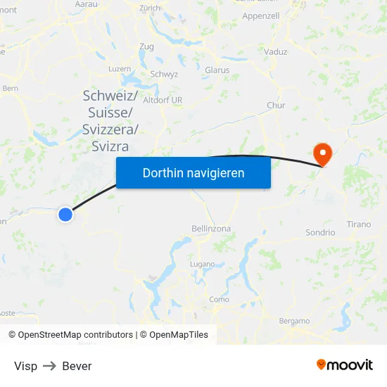 Visp to Bever map