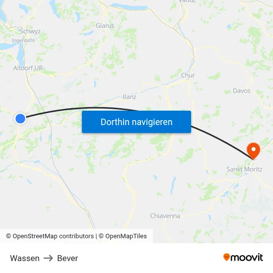 Wassen to Bever map
