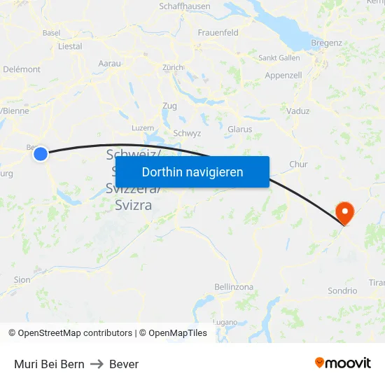 Muri Bei Bern to Bever map