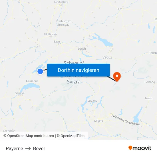 Payerne to Bever map