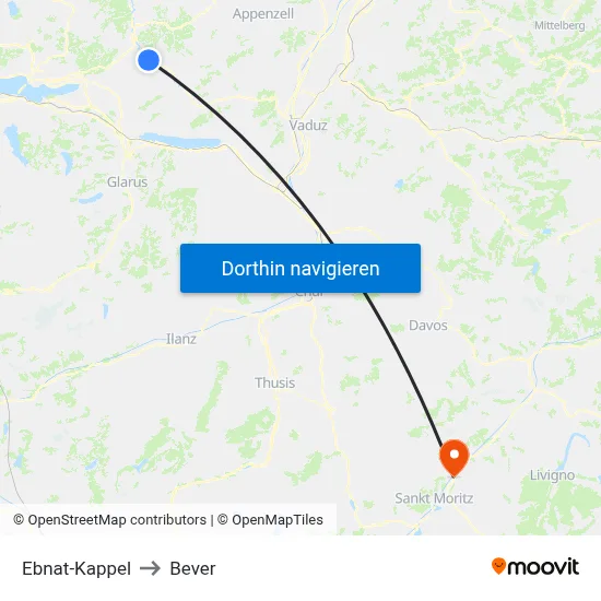 Ebnat-Kappel to Bever map