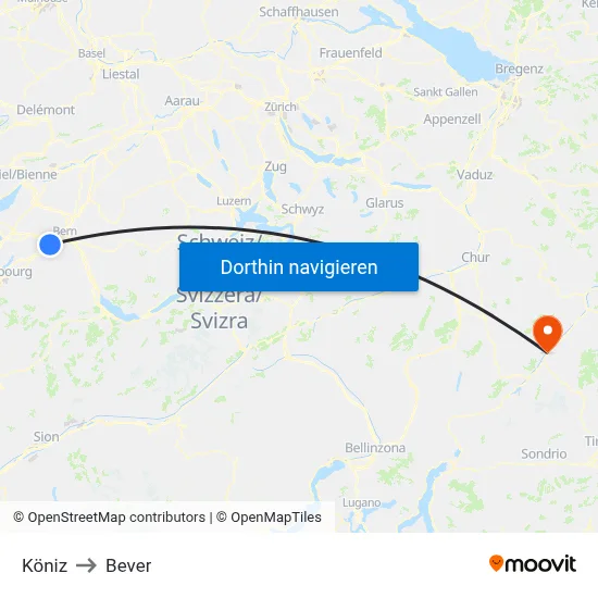 Köniz to Bever map
