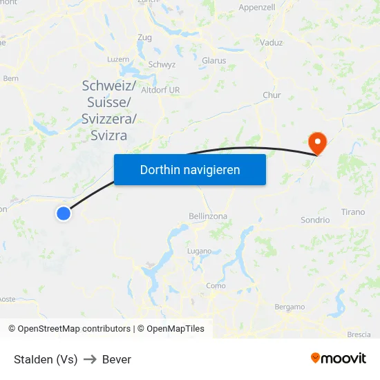 Stalden (Vs) to Bever map