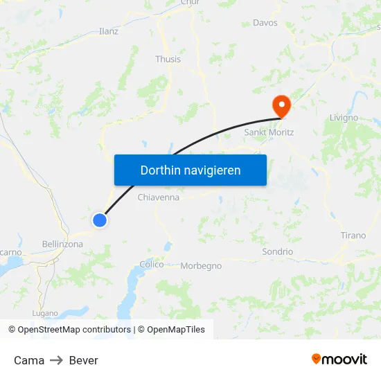 Cama to Bever map