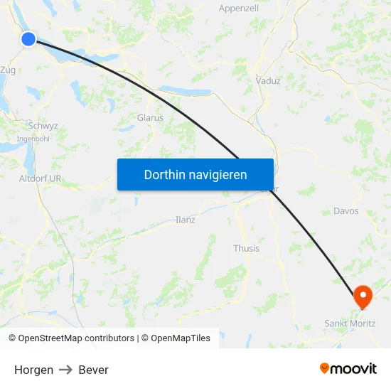 Horgen to Bever map