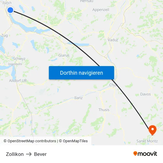 Zollikon to Bever map