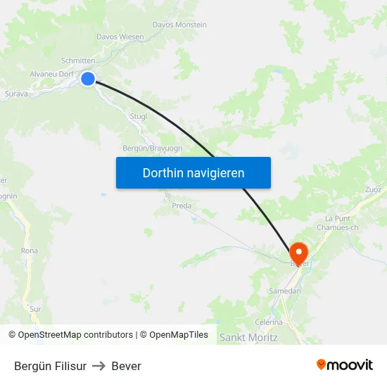 Bergün Filisur to Bever map