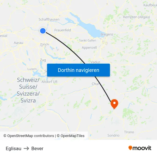 Eglisau to Bever map
