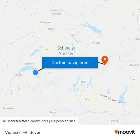 Vionnaz to Bever map