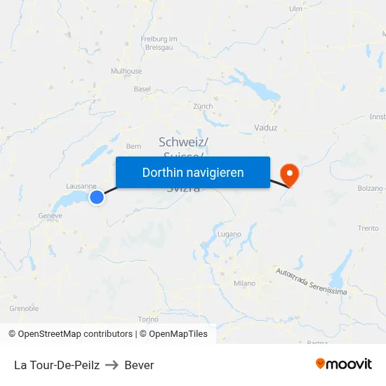 La Tour-De-Peilz to Bever map