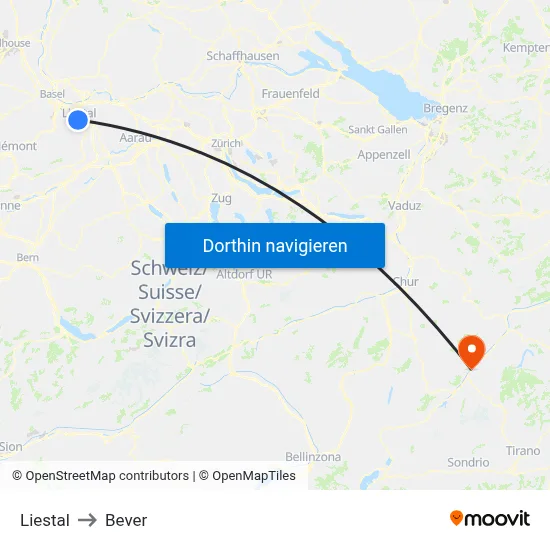 Liestal to Bever map