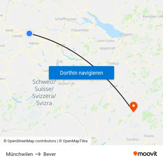 Münchwilen to Bever map