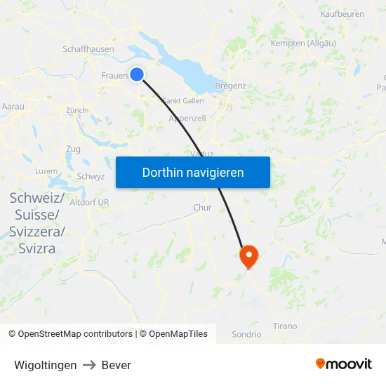 Wigoltingen to Bever map