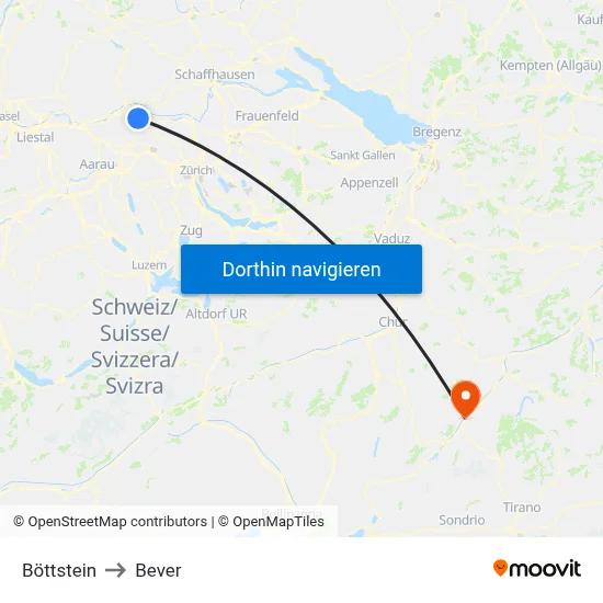 Böttstein to Bever map