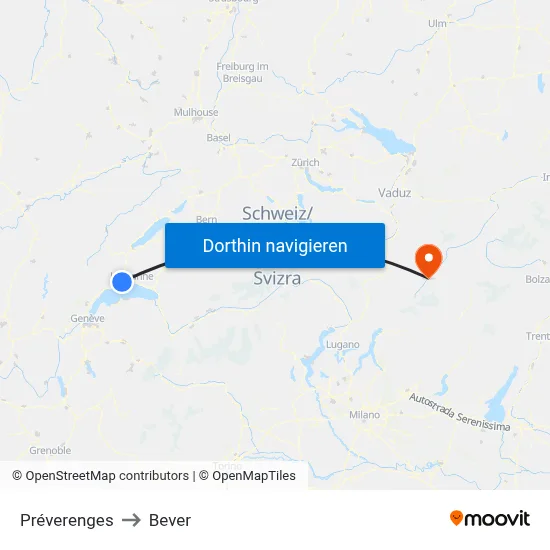 Préverenges to Bever map