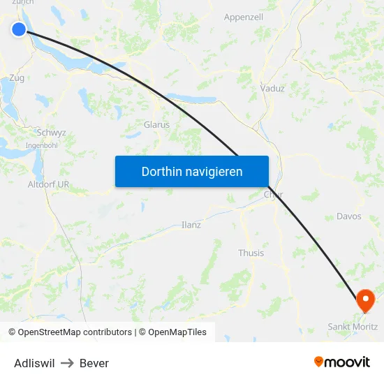 Adliswil to Bever map