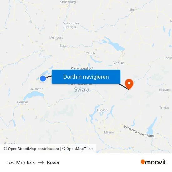 Les Montets to Bever map