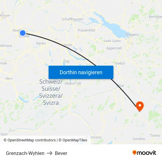 Grenzach-Wyhlen to Bever map
