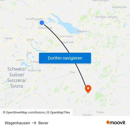 Wagenhausen to Bever map