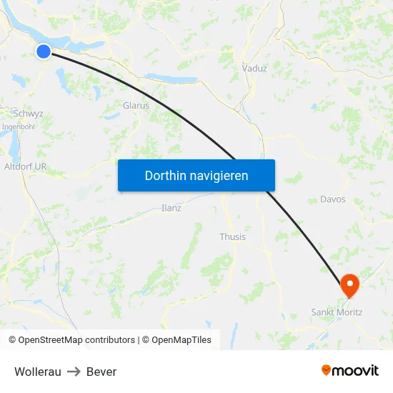 Wollerau to Bever map