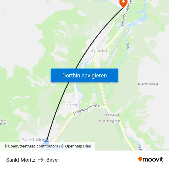 Sankt Moritz to Bever map
