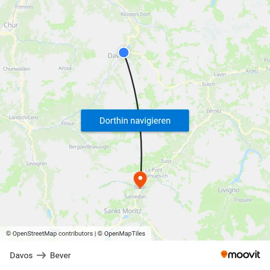 Davos to Bever map