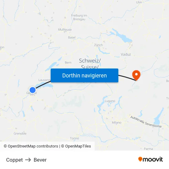 Coppet to Bever map