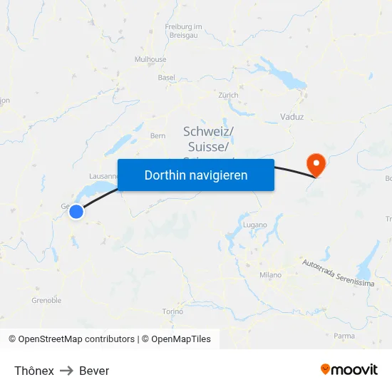 Thônex to Bever map