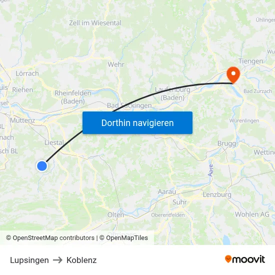 Lupsingen to Koblenz map