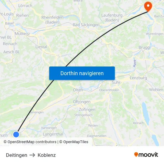 Deitingen to Koblenz map