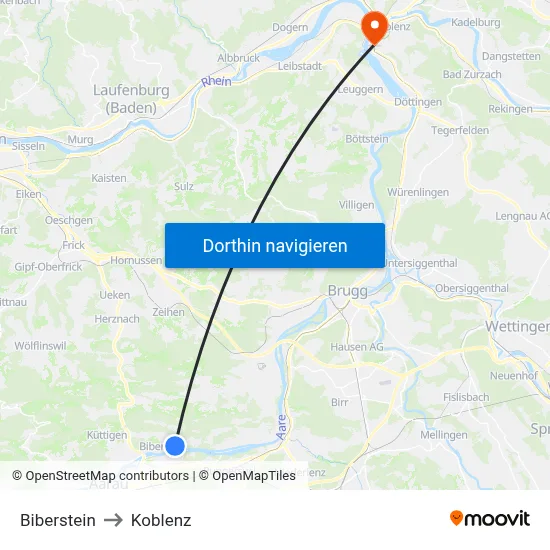 Biberstein to Koblenz map