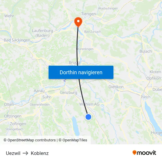 Uezwil to Koblenz map