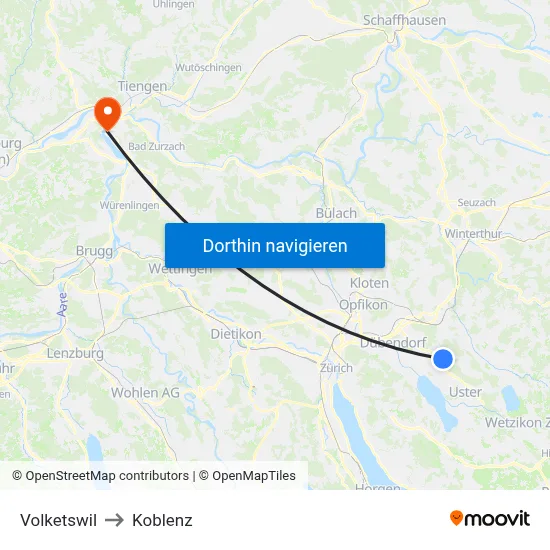 Volketswil to Koblenz map