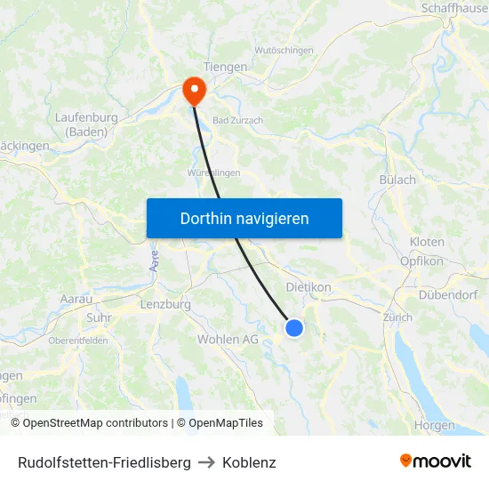 Rudolfstetten-Friedlisberg to Koblenz map