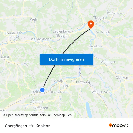 Obergösgen to Koblenz map